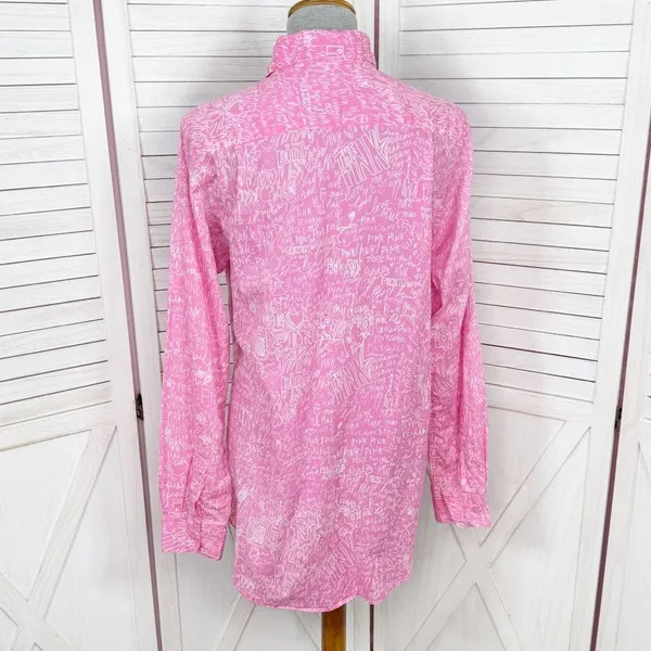 Vintage Pink Victorias Secret Graffiti Print Sleep Night Shirt Pink White Medium - Image 4