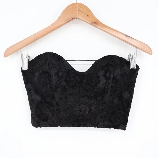 Naked Wardrobe NWSP20-T7 Black Floral Lace Sweetheart Corset Tube Top Small - Image 2