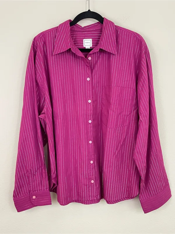 Anthropologie The Shrunken Bennet Lurex Stripe Buttondown Shirt by Maeve Size XL - Image 3