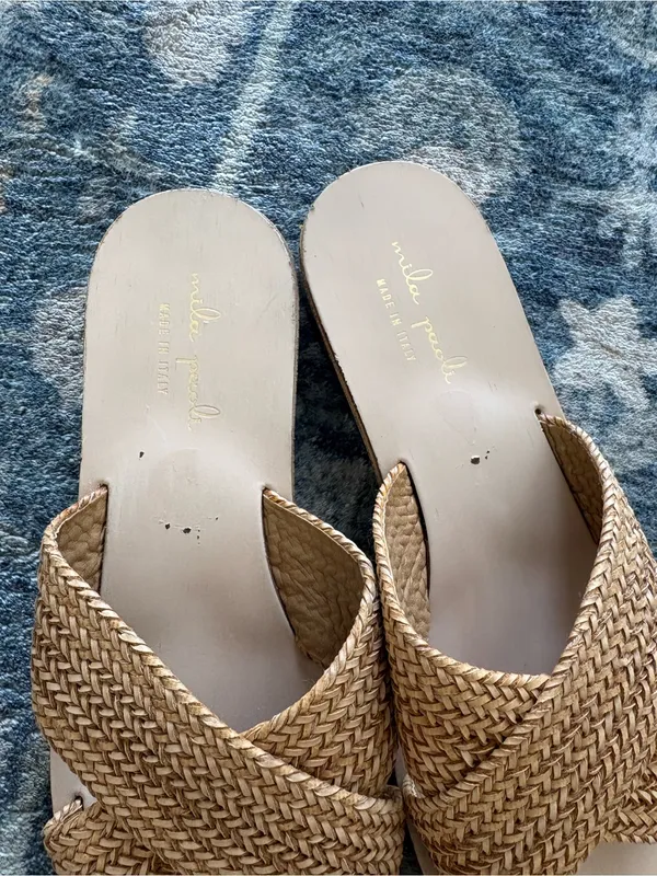Mila Paoli Raffia Crossover Wood Platform Slide Sandal Size 8/8.5 - Image 3