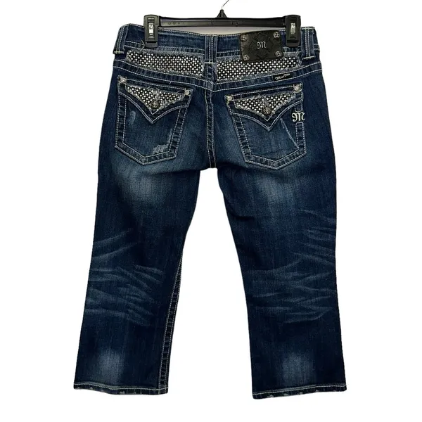 Miss Me Distressed‎ Cropped Jeans Size 29 Studded Pocket Stretch Denim - Image 2