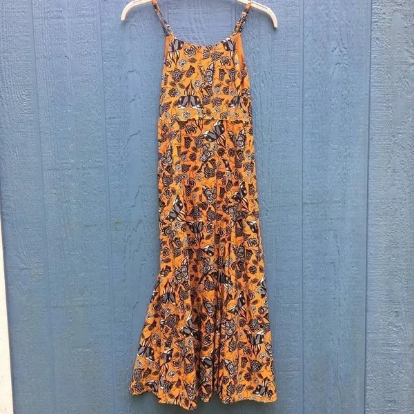 Anthropologie Yessica Women Gray Butterfly Print Yellow Midi Dress XS v6x - Image 2