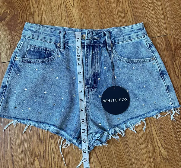 White fox bring the vibe denim shorts NWT - Image 13