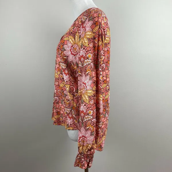 Ann Taylor LOFT Blouse Womens Small Floral Multicolor‎ V-Neck Long Sleeve Top - Image 7