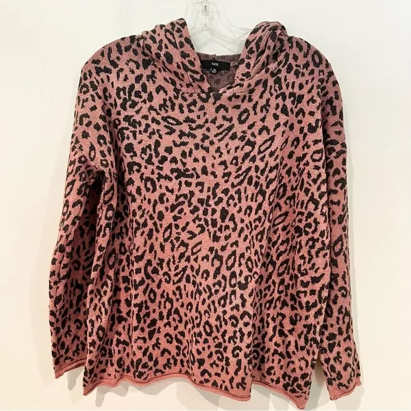 FATE by LFD Leopard Animal Print Hoodie Sweater Women's‎ Medium Mauve Wool Blend - Image 4
