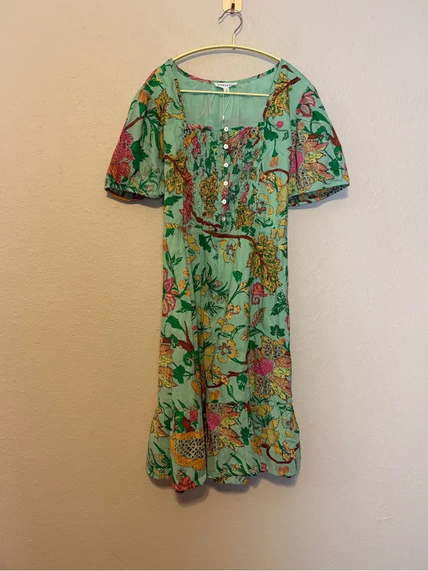 DownEast Green Hazel Floral Tiered‎ Midi Dress Size XL - Image 3