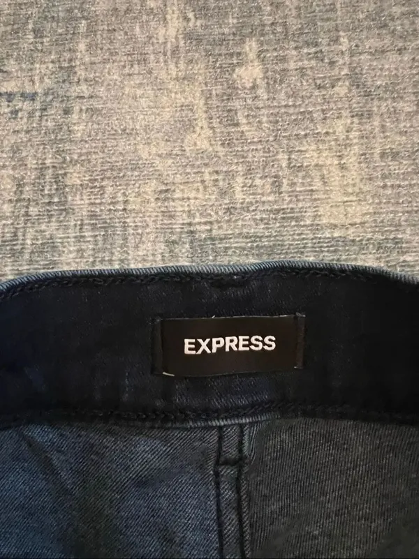Express Dark Blue High Rise Asymmetrical Distressed Hem Skinny Jeans Size 4R - Image 5