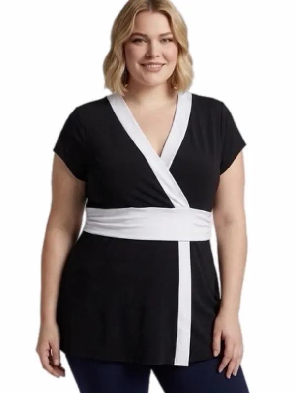 WHITE HOUSE BLACK MARKET Black/White Color-Block Tunic Top Made in USA Size XL - Image 2