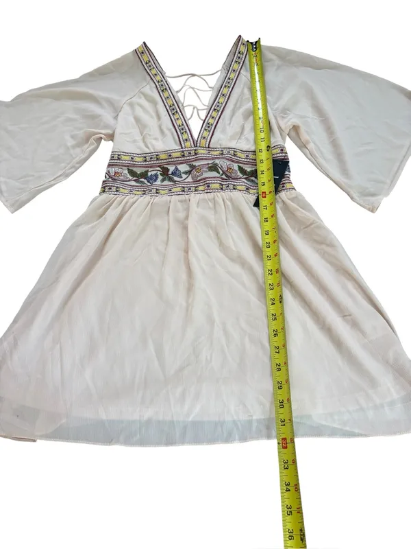 Lulus Reign Check Pale Peach Embroidered Dress Mini Boho Womens Medium NEW - Image 15
