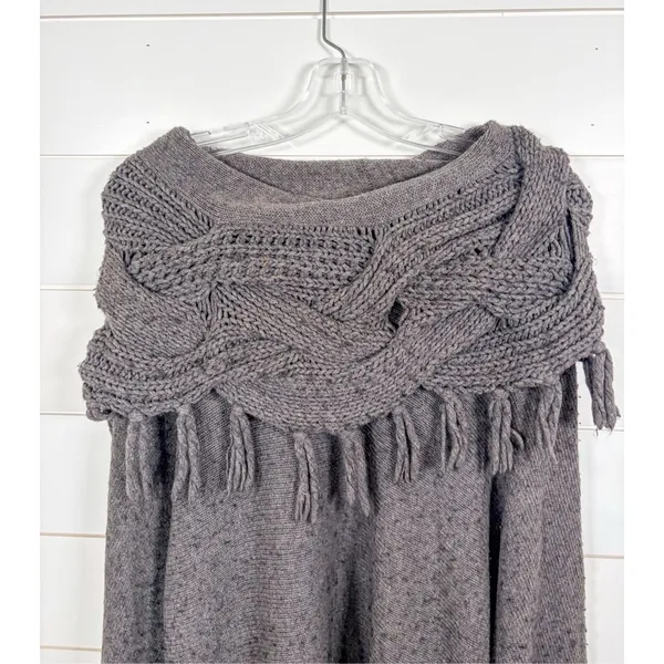 BCBGMaxAzria Women's Fringe Cable Cowl Pullover Sweater Heather Gray Size XS - Image 2