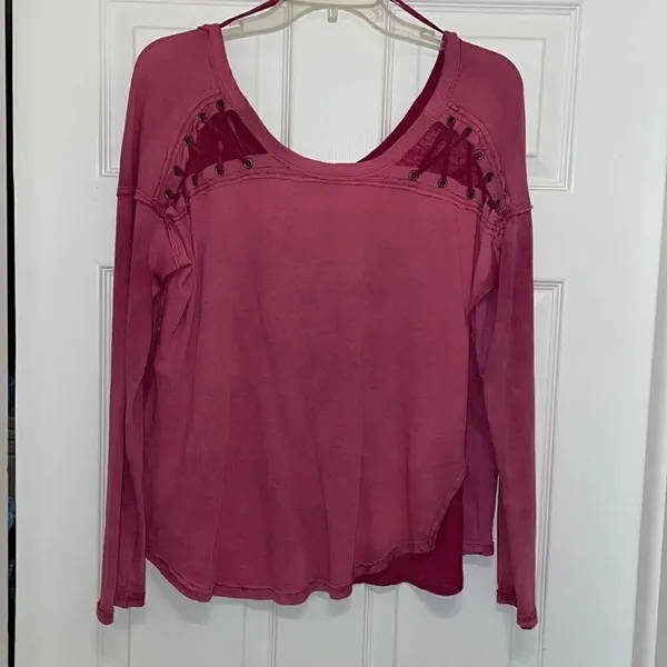 Free People We the Free Faded Pink Raw Trim with Criss Cross Shoulders Top - Image 2