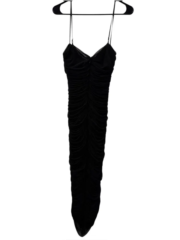 House of CB Fornarina Black Gathered Ruched Mesh Maxi Dress LG - Image 3