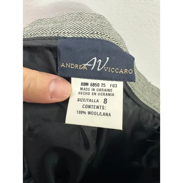 Andrea Viccaro Trousers Women 8 Grey Wool Herringbone High Waist Dress Pants - Image 3