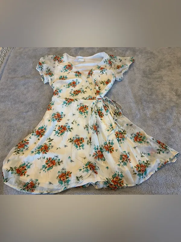 Women’s Altar’d State Floral Wrap Midi Dress in Ivory with Orange Blooms Size XS - Image 10