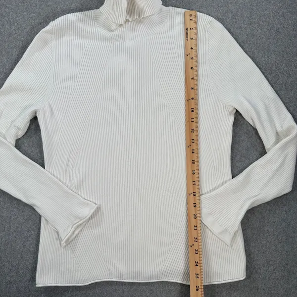 Maeve Anthropologie Ribbed Turtleneck Sweater Womens X-Large Ivory Slit Sleeve - Image 6