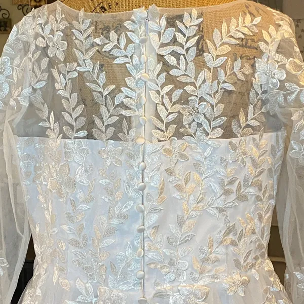Lace Tulle Wedding Dress Women's 18W White Long Sleeve A-Line Gown Bridal EUC - Image 13