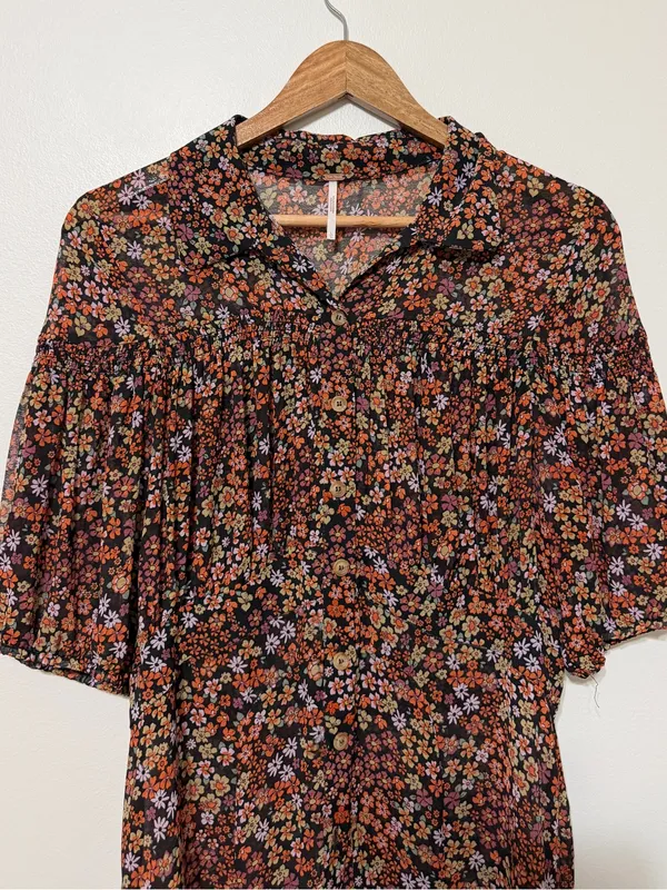 Free People Bonnie Mini Dress Size Large Floral Boho Dusk Combo - Image 5