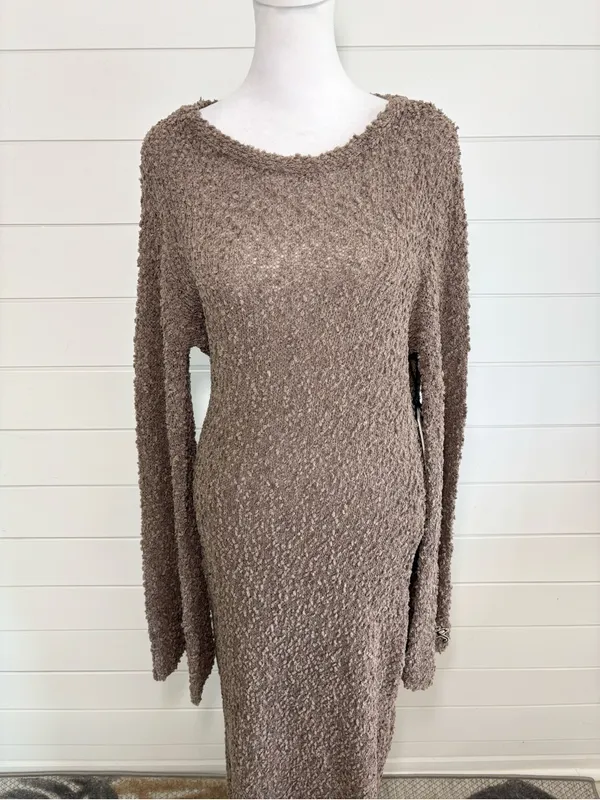 Honor the Gift Tie-Back Taupe Gray Maxi Dress Long Flared‎ Sleeves Size L NEW - Image 4