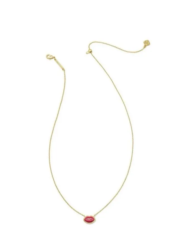 Kendra Scott Gold Chain Necklace Hot Pink Lip Enamel Pendant New - Image 2