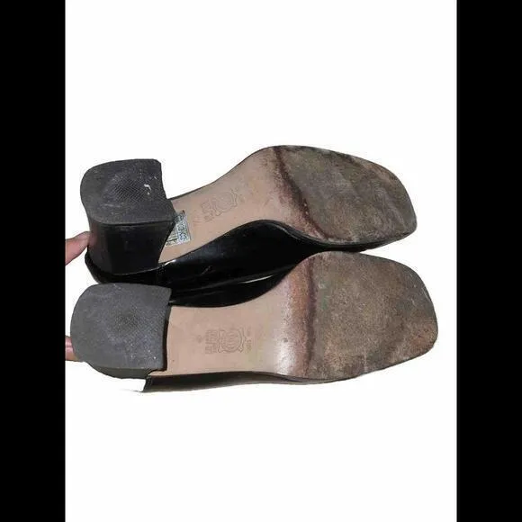 Vintage Nouchka Court Shoes Bicolour Leather Square Toe‎ Chunky Heels 38.5 Black - Image 5