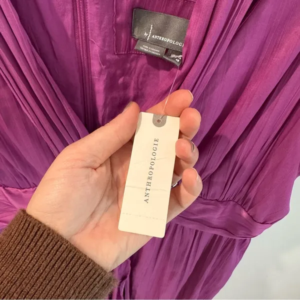 NWT by Anthropologie Purple Satin V Neck Vibrant Mini Dress Size 16‎ - Image 5