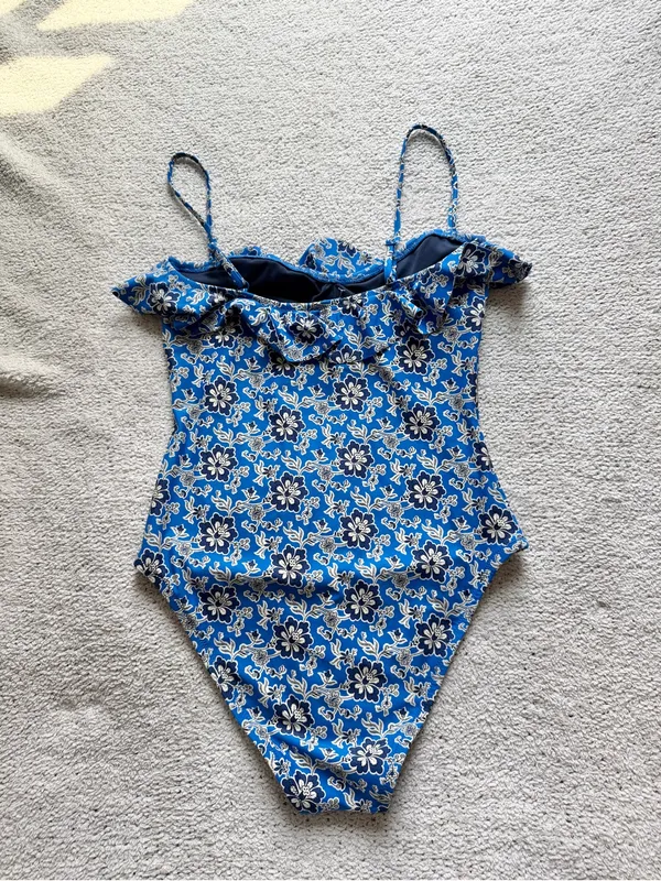 J. Crew One-Piece Swimsuit Cobalt Blue Floral Ruffle 8 NEW NWOT - Image 5