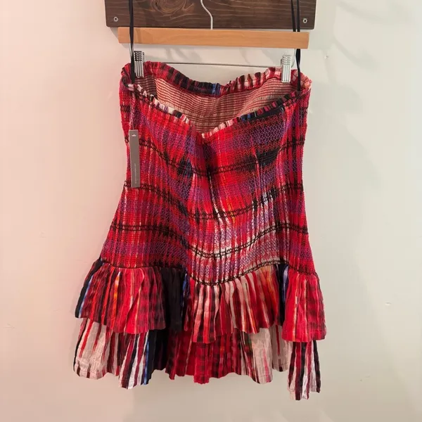 Anthropologie Plenty by Tracy Reese Smocked Plaid Strapless‎ Mini Dress XL NWT - Image 6
