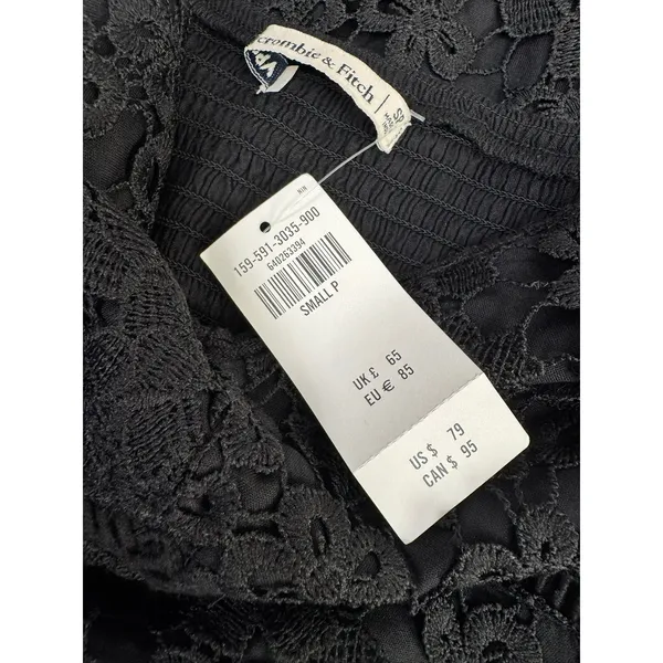 NWT‎ Abercrombie & Fitch Black Floral Lace Mini Dress Smocked Back Small P - Image 8