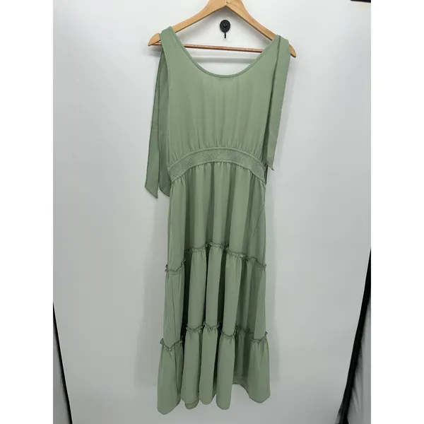 PrettyGarden Womens L Sage Green Tiered Maxi Dress Smocked Boho Cottagecore‎ - Image 3
