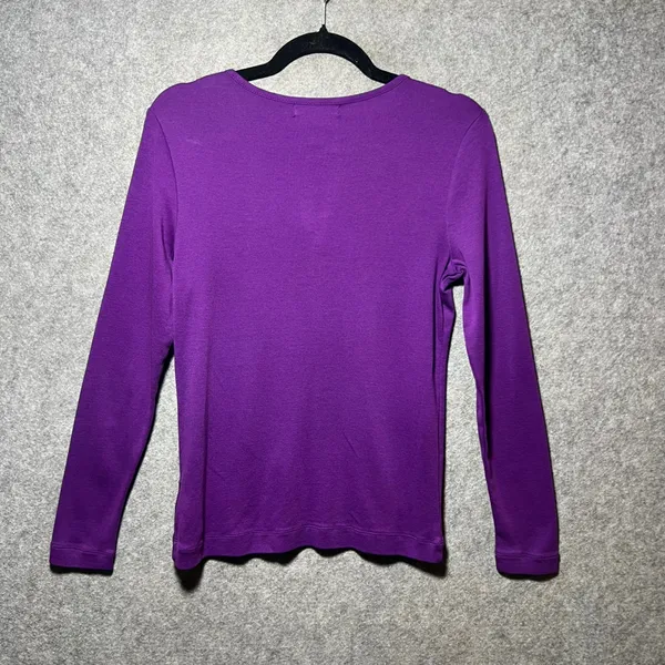 Lauren Ralph Lauren Purple‎ Long Sleeve Split Neck Top Gold Hardware Cotton Med - Image 7