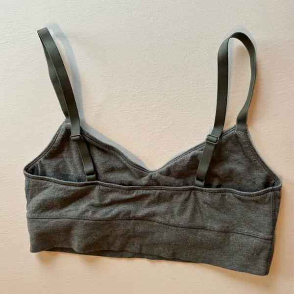 Aerie Medium Cotton Blend Green Sports Bra Runched Front - Image 5