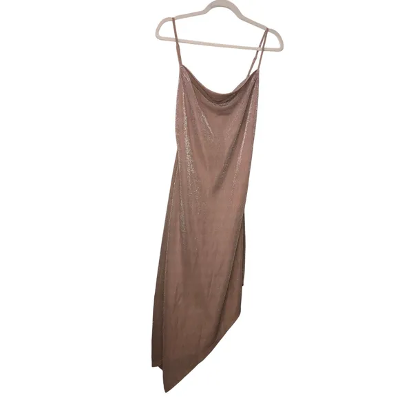 Revolve Donna Mizani Carrie Midi Dress Pink Nude Size S Metallic Asymmetric Hem Coquette - Image 10