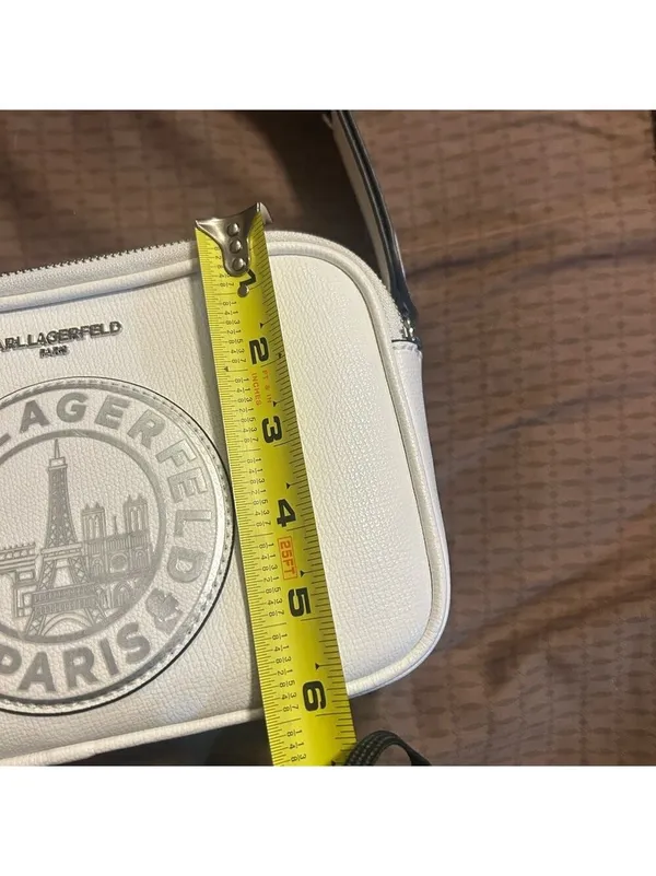 Karl Lagerfeld Paris Medallion Crossbody With Adjustable Strap White Bag - Image 10