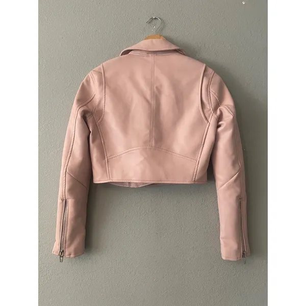 Blank NYC Pink Faux Leather Cropped Moto Jacket Blush XS - Image 6