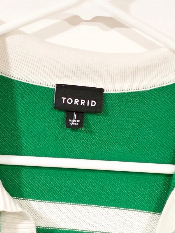 Torrid Plus Size Green White Stripe Rugby Cotton Polo Top Size 1X - Image 3