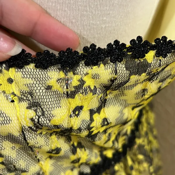 Y2K Romeo And Juliet Size L Yellow Black trim Lacy Dress NWT fairy baby doll - Image 12