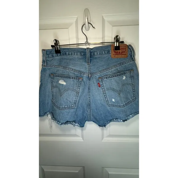 Levi's 501 Original Shorts High Rise 28 Blue‎ Distressed Cut Off Button Fly - Image 3