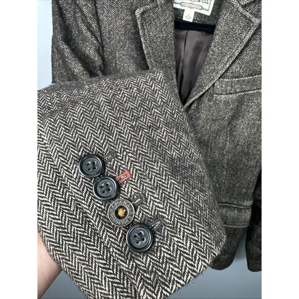 Vintage Banana Republic 0 Blazer Womens‎ Tweed Wool Linen 2006 Brown READ - Image 7