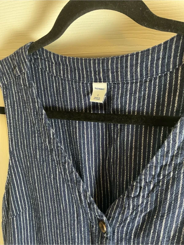 Old Navy Blue & White Striped Linen-Blend Sleeveless Woman’s Dress Size Large - Image 5