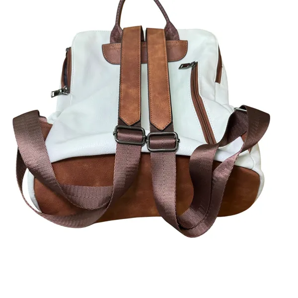 Convertible Backpack Shoulder Bag‎ Satchel Purse White Brown Vegan Leather - Image 12