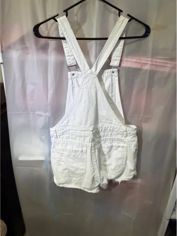 Superdown White Denim Short Overalls, Size XS - Image 3
