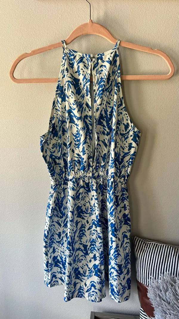 Blue Allover Print Halter Neck Romper Size Small/4 - Image 12
