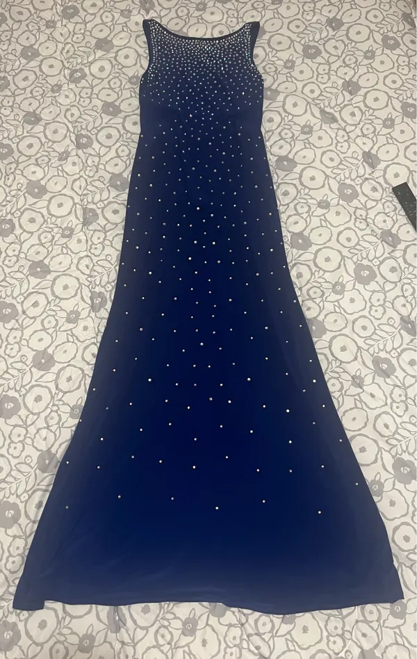 Blue Rhinestone Beaded Woman’s Long Evening Gown New Without Tags party (SZ 3 ) - Image 3