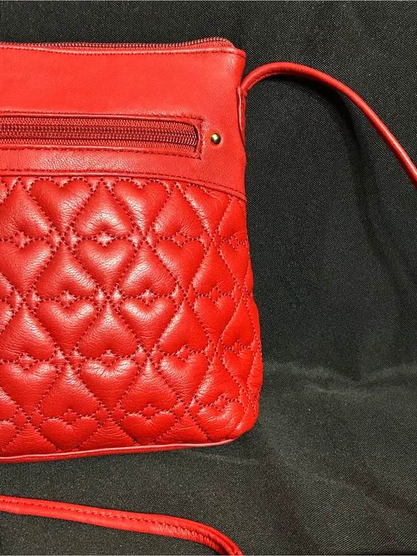 Stone Mountain Red Quilted Crossbody Bag with Heart Charm - Image 3