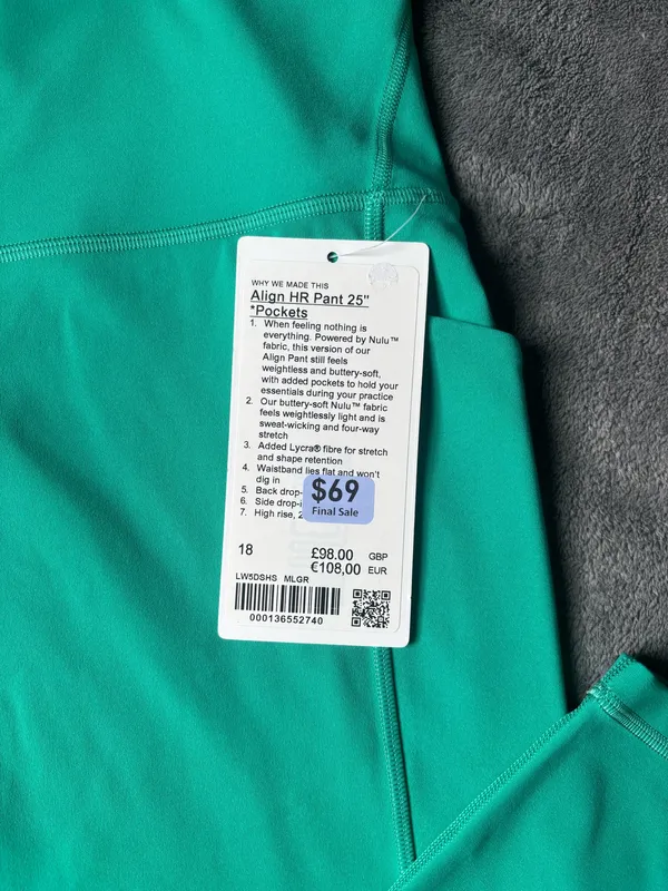 NWT Lululemon Align High-Rise Pant with Pockets 25" Maldives Green - Size 18 - Image 4