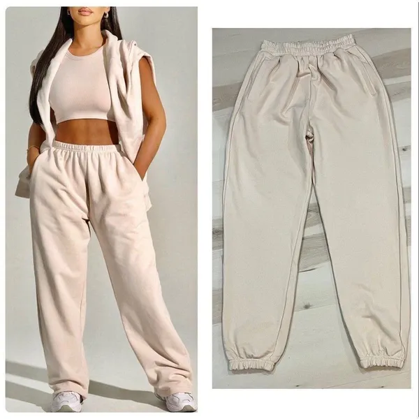 Naked Wardrobe NEW Women XS Oatmeal Oversized Joggers Streetwear Lounge Chic - Image 2