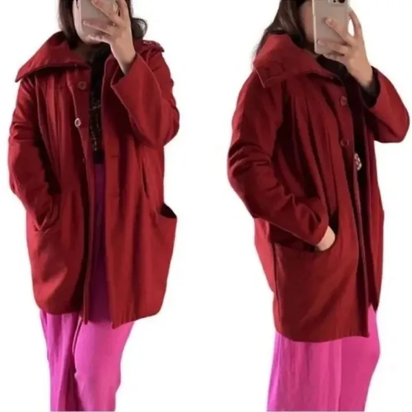 H&M Wool Blend Oversized Red/Plum jacket (Size 4) - Image 5