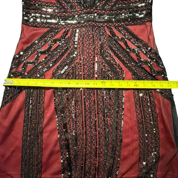 Womens Whimsigoth Dark Fairy Sequin Mesh Dress Size L Black Red Y2K 20s HOCO - Image 12