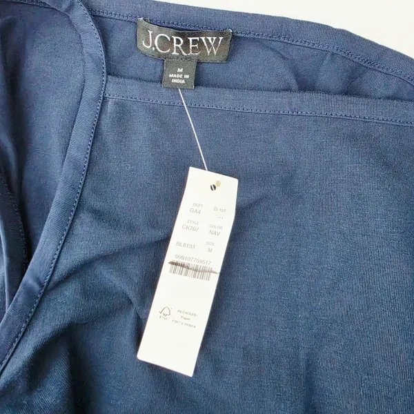 J. Crew NWT Pintuck Mixy Dress Navy Blue Square Neck Midi Pleated Waist Size M - Image 4