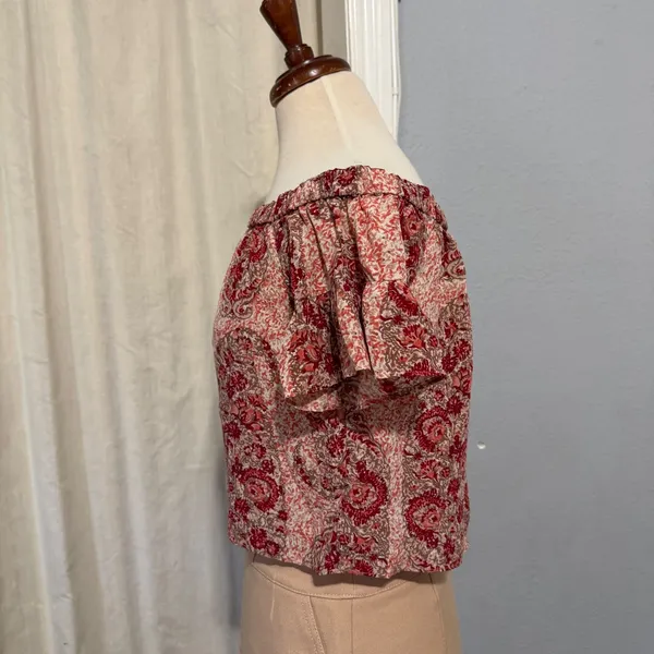 Madewell 100% Silk Floral Off Shoulder Top‎ Size S Cropped Bohemian Blouse - Image 5
